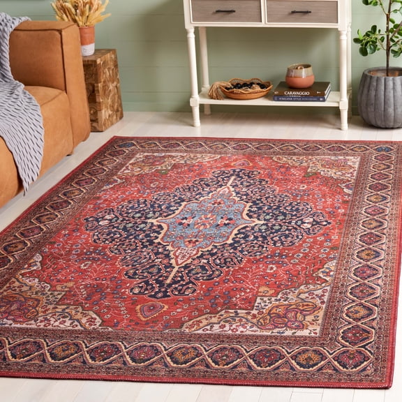 Safavieh Serapi Albina Medallion Machine Washable Area Rug, Rust/Navy, 5'3" x 7'6"