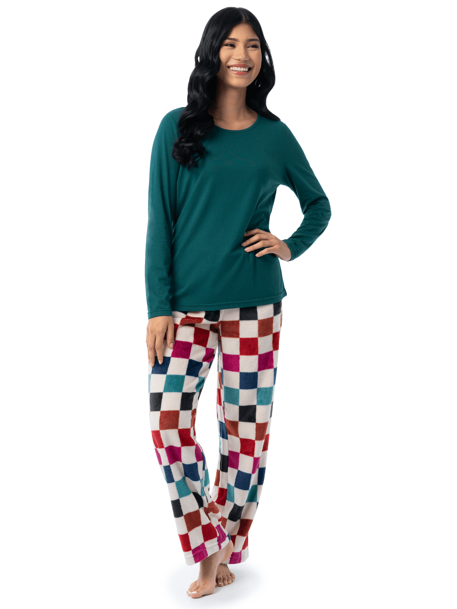 Fruit of the Loom Women's Beyond Soft Long Sleeve Top & Fleece Bottom Pajama Set, Sizes S-4X