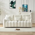 thumbnail image 2 of FFZ 78 inch Teddy Fabric Sofa with 3 Back Pillows and Cushions, Solid Wood Frame, Off White, 2 of 14