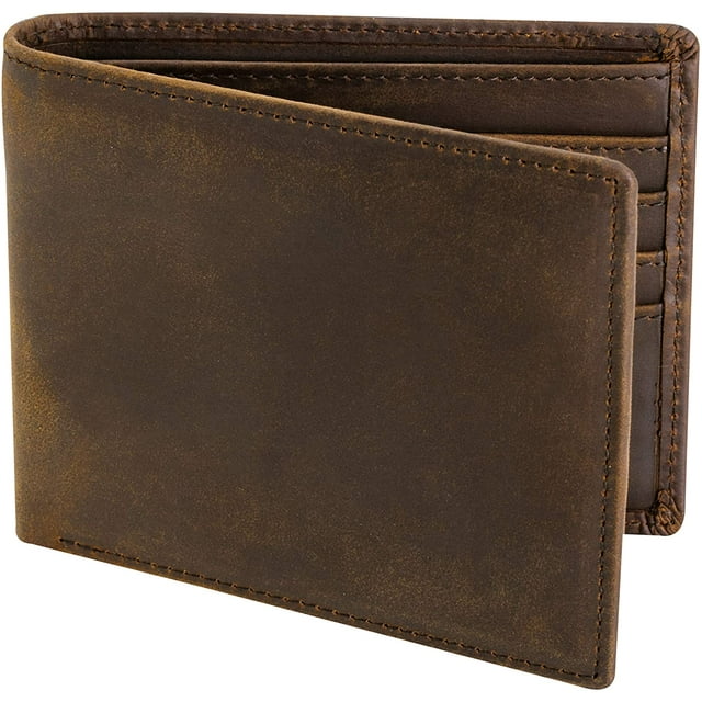 Cartera de cuero de grano superior para hombre - Bloqueo RFID - Cartera plegable de capacidad adicional con 2 ventanas de identificación - Costuras ultra fuertes - Billetera delgada con 8 ranuras par JAMW Sencillez