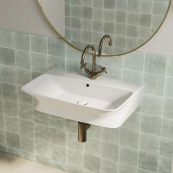 Los Flexi 24" Wall Hung Bathroom Sink, Rectangular Vessel Sink with Overflow & Single Faucet Hole, Pop-Up Drain Included