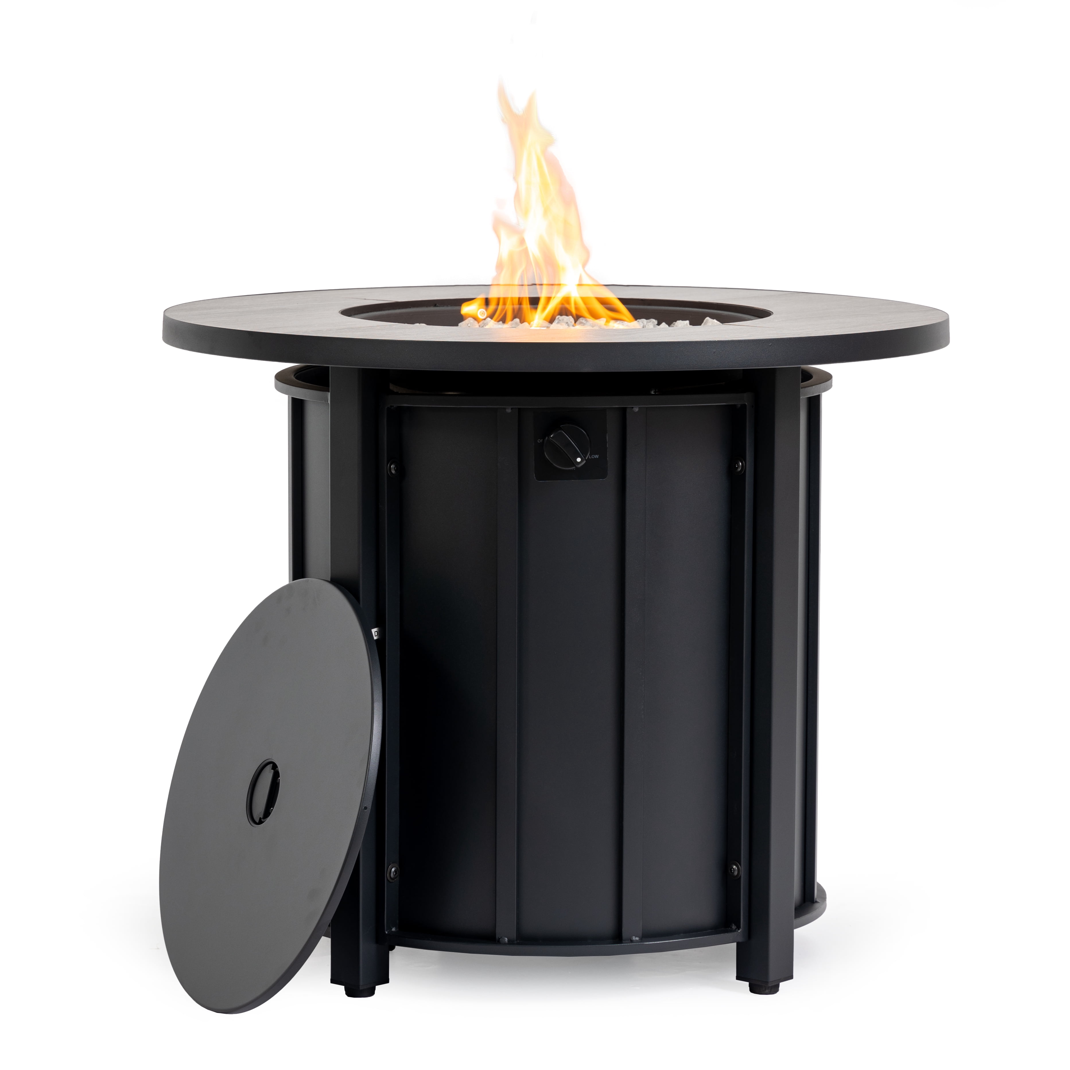 E-Western 30in Propane Fire Pit Table with Wood Grain Ceramic Top 50000 BTU Steel Frame Gas Firepit for Outdoor Patio Garden Backyard Black