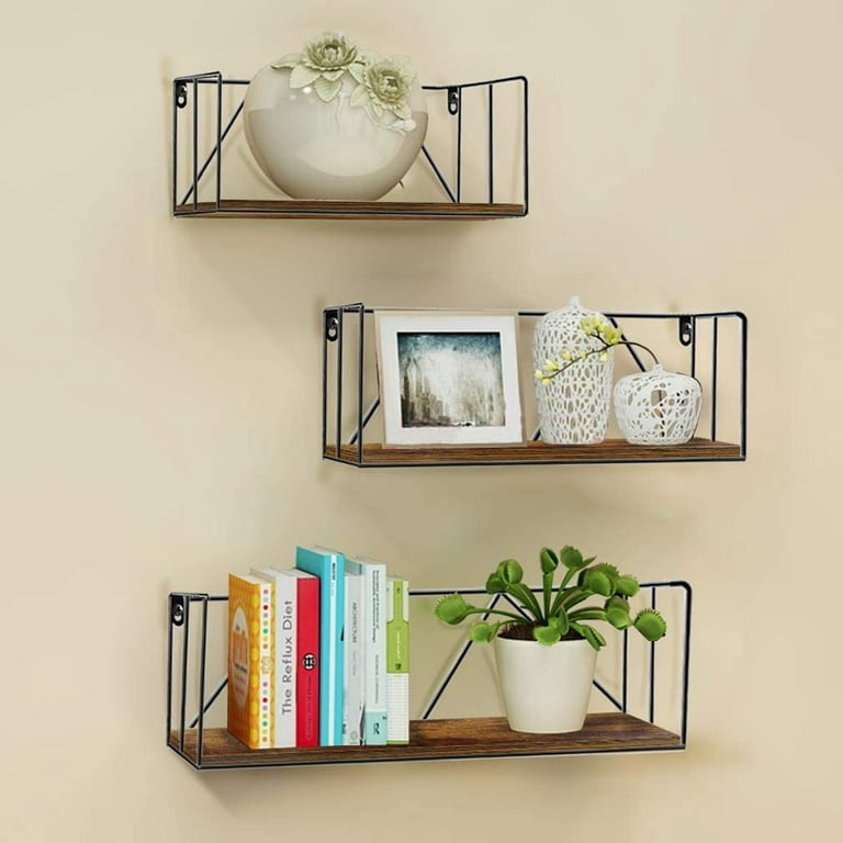  Floating Wall Shelves Set of 3, Black Metal Wire Hanging Rustic Storage  Shelf Decor Organizer for Bedroom Bedside Kitchen Bathroom Living Room :  Home & Kitchen