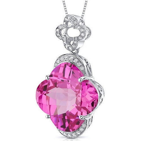 Oravo 22.00 Carat T.G.W. Lilly-Cut Created Pink Sapphire Rhodium over Sterling Silver Pendant, 18