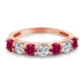 thumbnail image 2 of Gem Stone King 18K Rose Gold Plated Silver Red Created Ruby E-F Lab Grown Diamond Anniversary Ring for Women (1.51 Cttw, Gemstone Birthstone, Size 6), 2 of 4