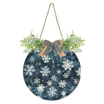 Winter Snowflakes Front Door Porch Decoration Hanging Sign with Artificial Green Plants and Bow for Home Outdoor Indoor