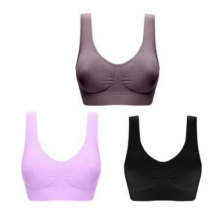 ATOYSOY 3 Pack Plus Size Sports Bra Everyday Bra Yoga Activewear Teens Bralette Underwear Workout Push Up Breathable Clearance Comfort Bra Wireless Ruched Tank Tops Purple M