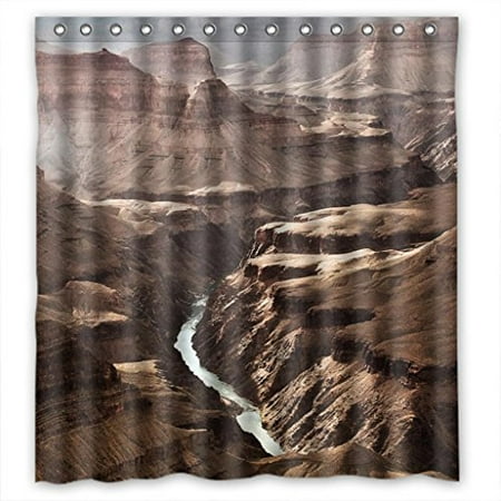 HelloDecor Brown Mountains Narrow River Shower Curtain Polyester Fabric Bathroom Decorative Curtain Size 66x72 Inches