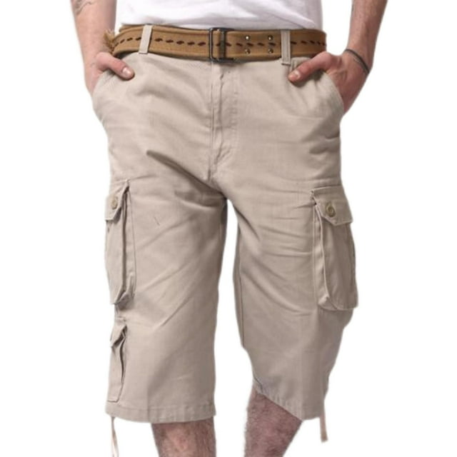 Cinvoph Cargo Pants for Men Cotton Solid Color Capris with Pockets Outdoor Work Hiking Capri Pants