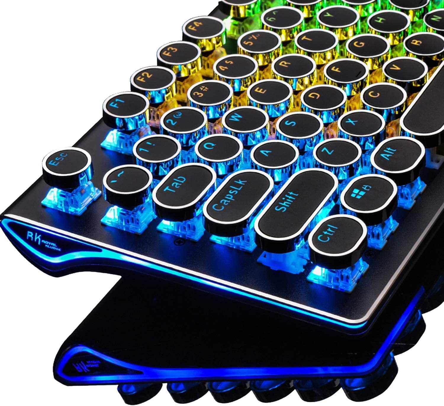 Typewriter Keyboard, Retro Mechanical Gaming Keyboard Wired 108 Keys with RGB Backlit Sidelight, Detachable Wrist Rest, Round Keycaps Blue Switches - Black