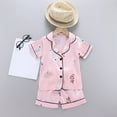thumbnail image 2 of Zanarzt Little Girls Satin Pajama Set Kids Girls Pajama Set Silky PJS Button Down Sleepwear Nightwear Loungewear Clothes Set Gifts Pink,6-12 Months, 2 of 8