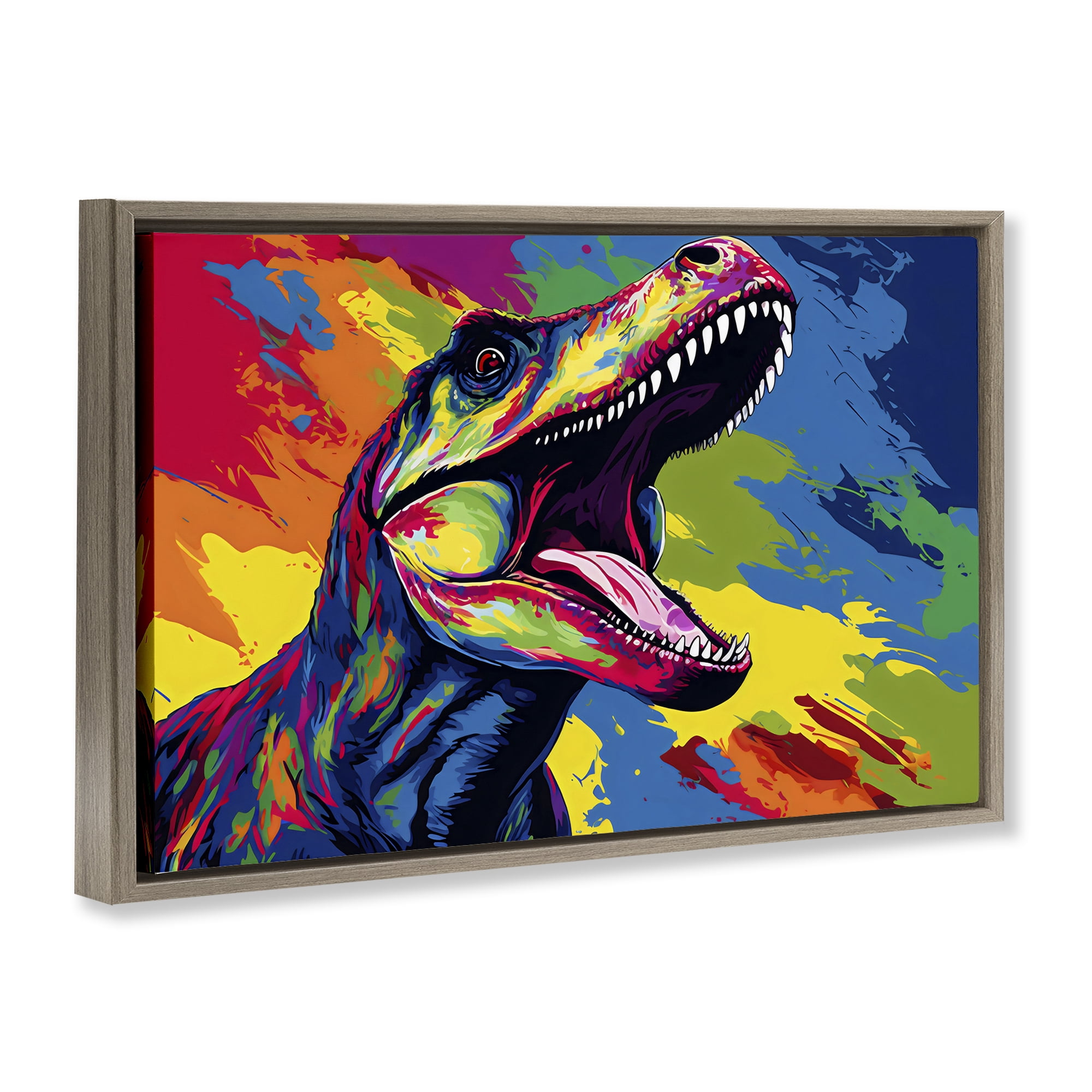 Stupell Industries Brightly Colored Dinosaur Brown Framed Floater Canvas Wall Art, design by Creative Studio