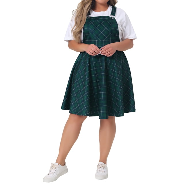 Agnes Orinda Women's Plus Size St. Patrick's Day Elegant Chic Plaid Overalls Fashionable Midi Skirts 2X Green
