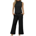 thumbnail image 6 of Mohiass Dressy 2 Piece Sets for Women Travel Casual Mock Neck Track Suits Summer Vacation Matching Sets Sleeveless Wide Leg Crop Pants Lounge Sets Black XS, 6 of 6