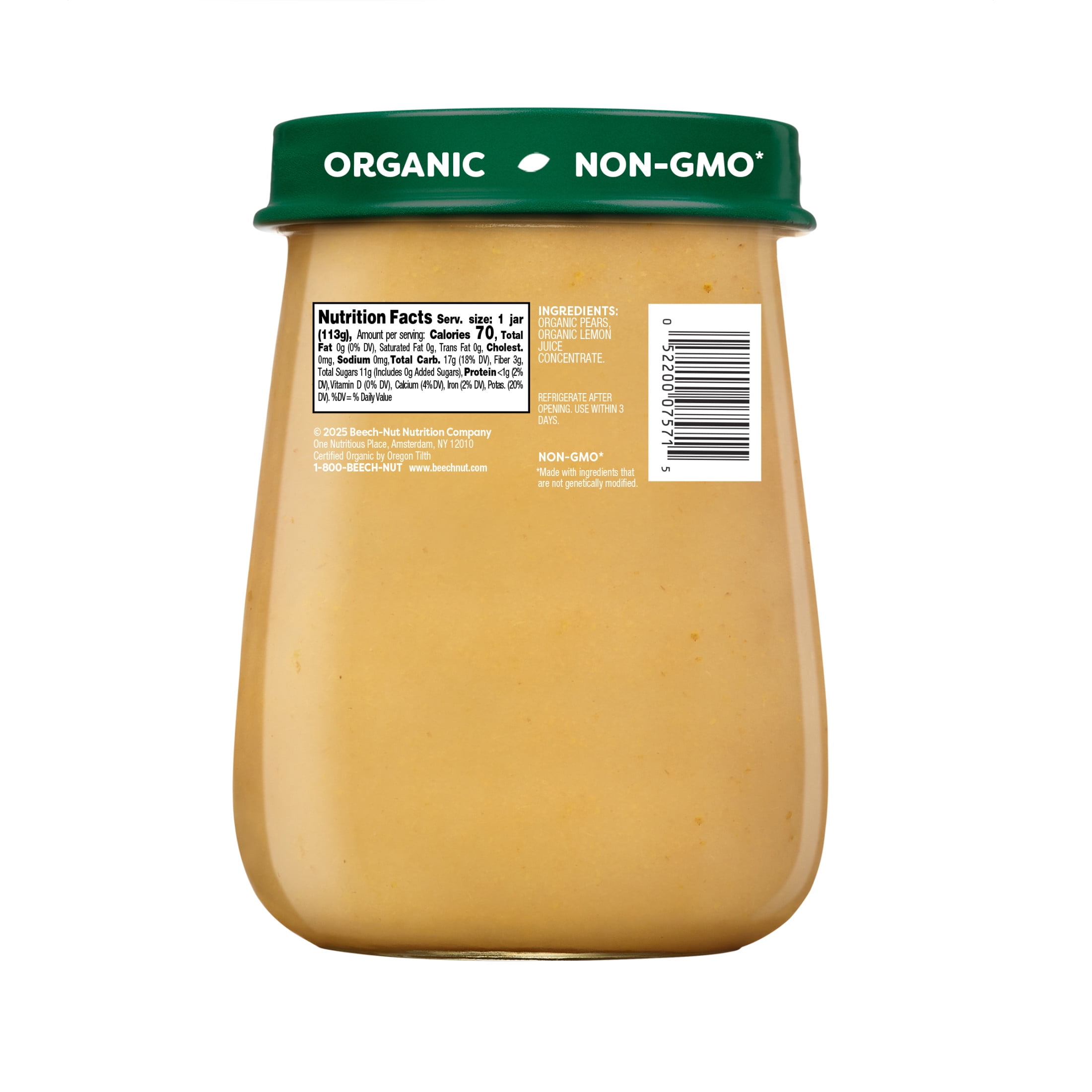 Beech-Nut Organics Stage 1 Organic Baby Food, Pear, 4 oz Jar (10 Pack)