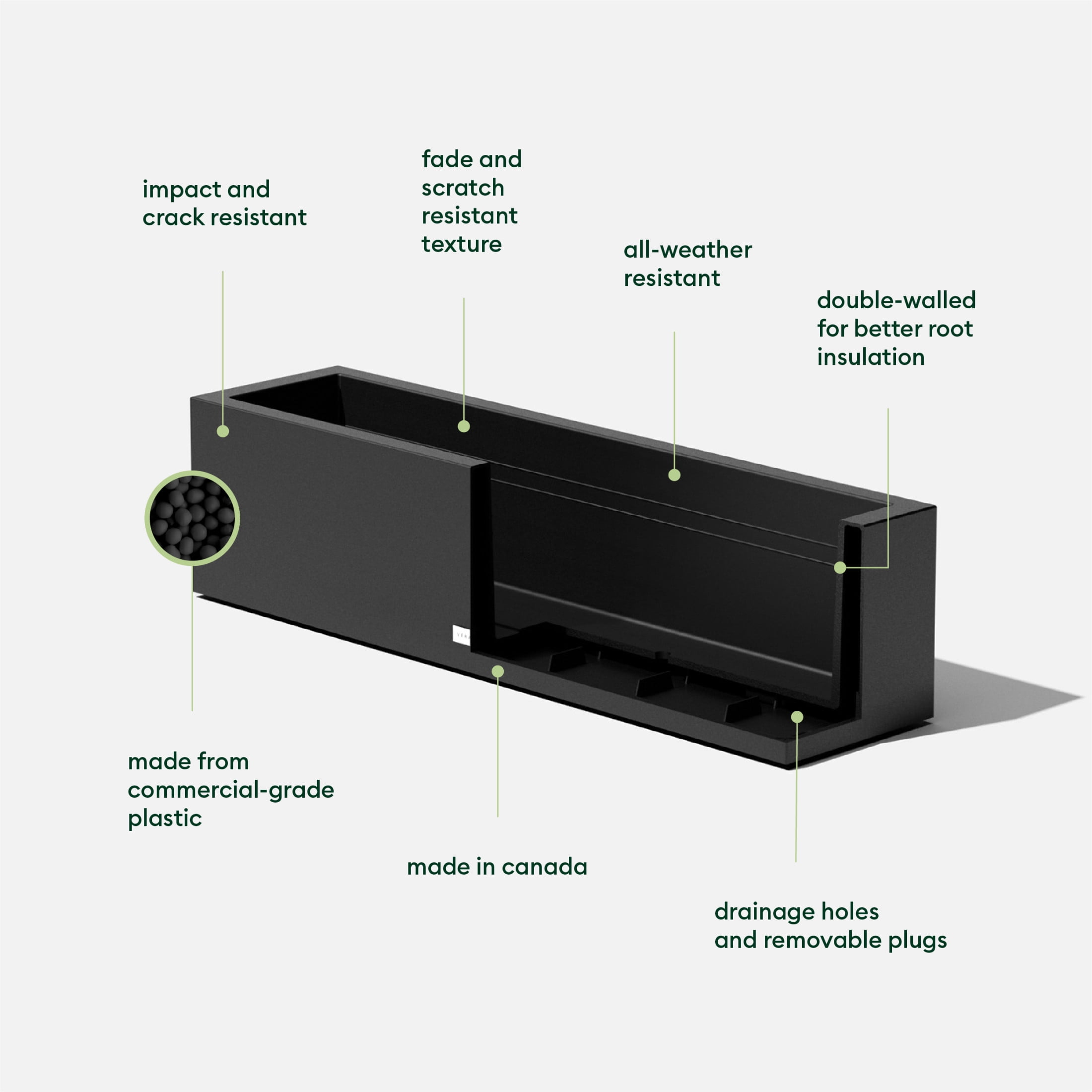 Veradek Block Series Trough 36" Plastic Planter - Black