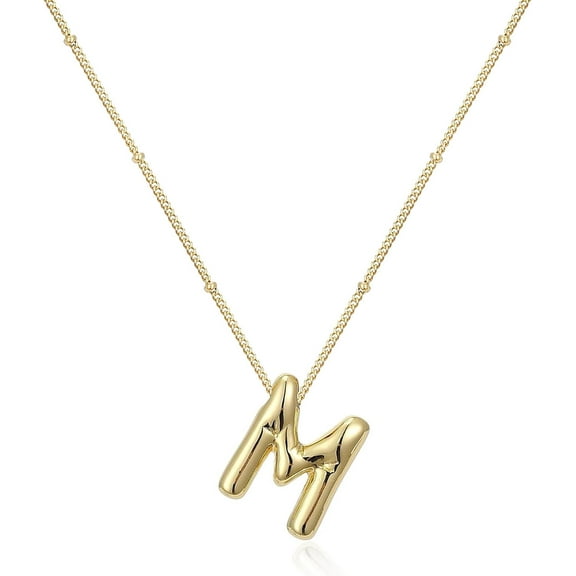 Bubble Letter Necklace Gold, 14K Gold Plated Initial Necklace Puffy Personalized Name Gold Necklace Gold Letter Necklace Jewelry[Z4101]