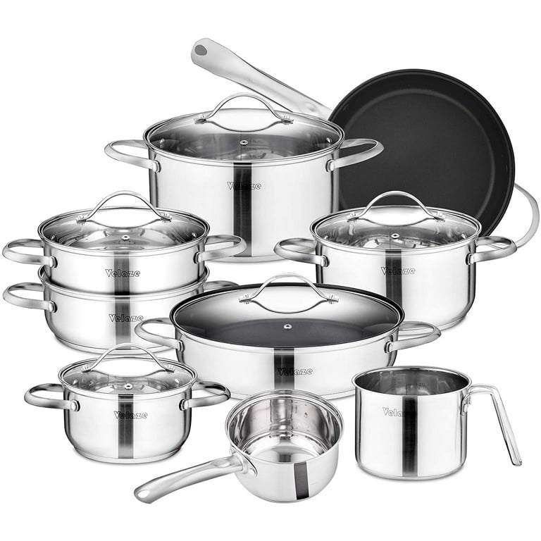 5PC Stainless Steel Cookware Casserole Stockpot Pans Set With Glass Lids  Kitchen