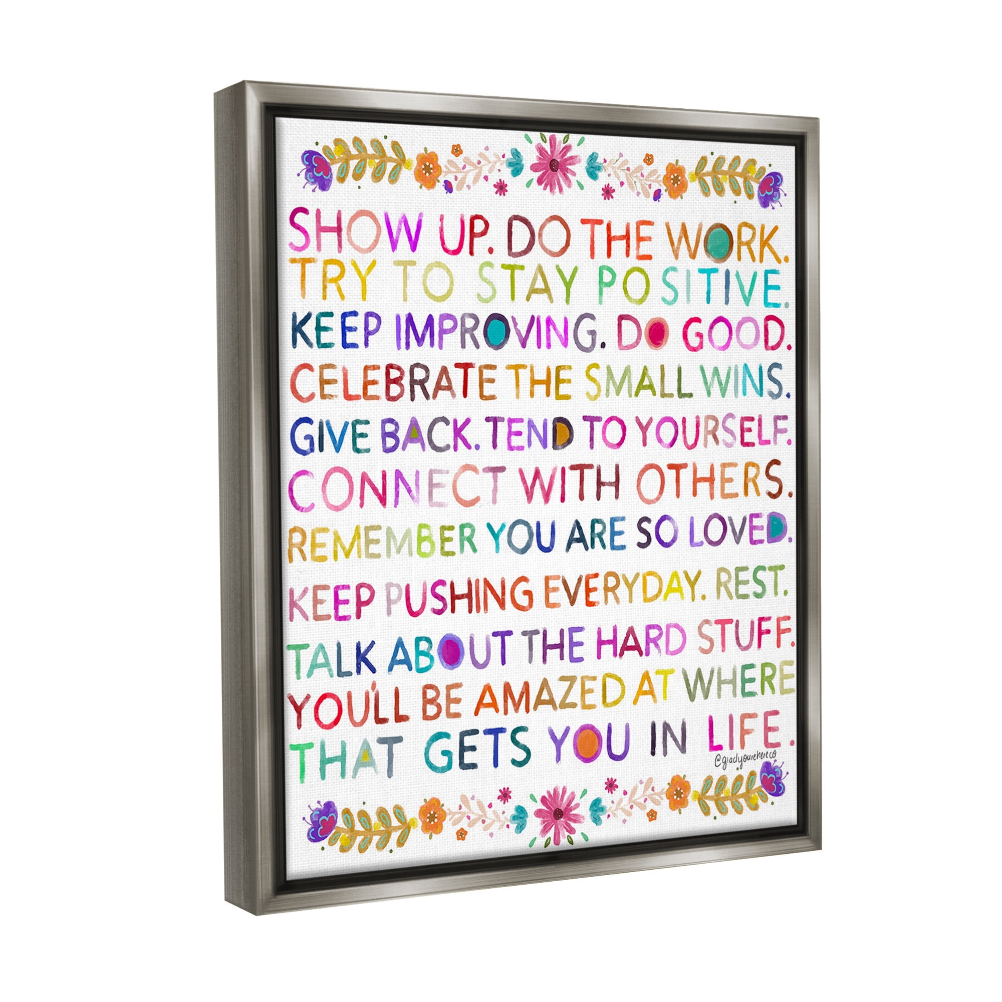 Stupell Industries Floral Motivational Phrases Botanical & Floral Painting Gray Floater Framed Canvas Art Print Wall Art, 17 x 21