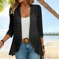 thumbnail image 2 of hotojiny Womens Fall Cardigan Knit Hollowed out 3/4 Sleeve Cover up Fashion Lightweight Solid Color Open Front Outwear, 2 of 7