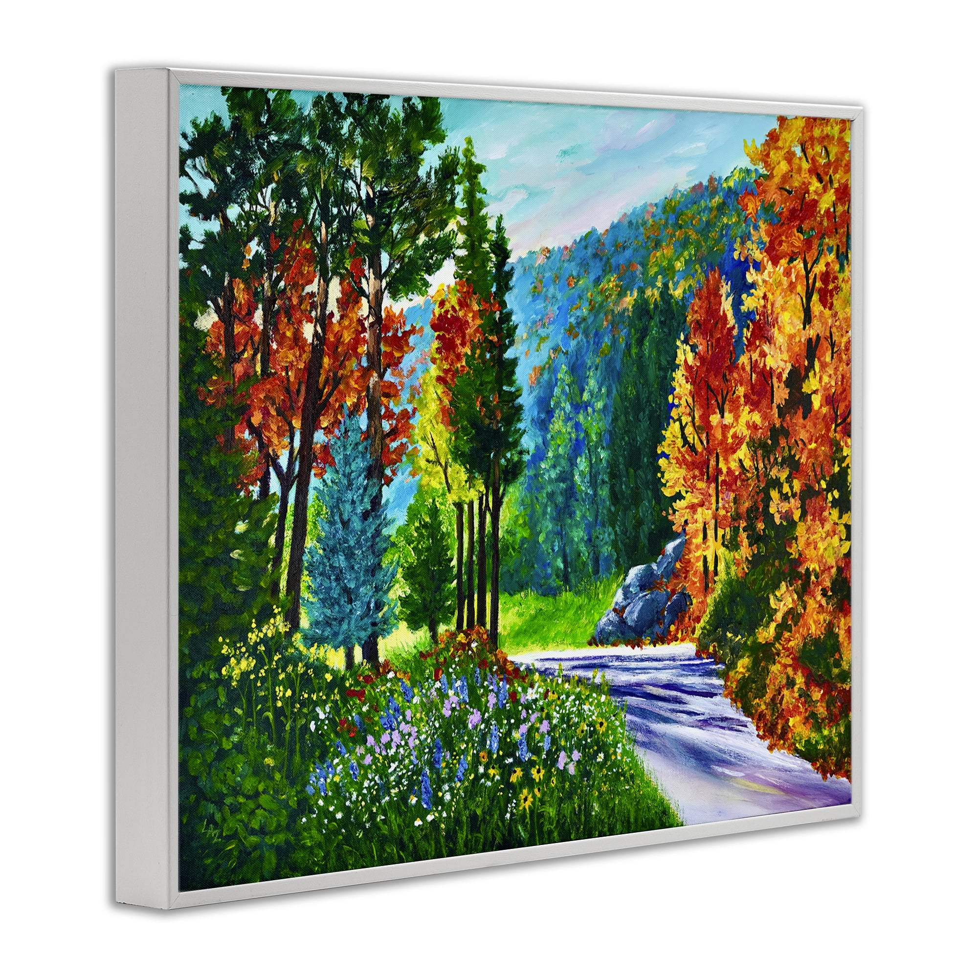 Stupell Industries Sunlit Autumn Woodland Pathway White Framed Giclee Art, design by Lee Ann Zirbes
