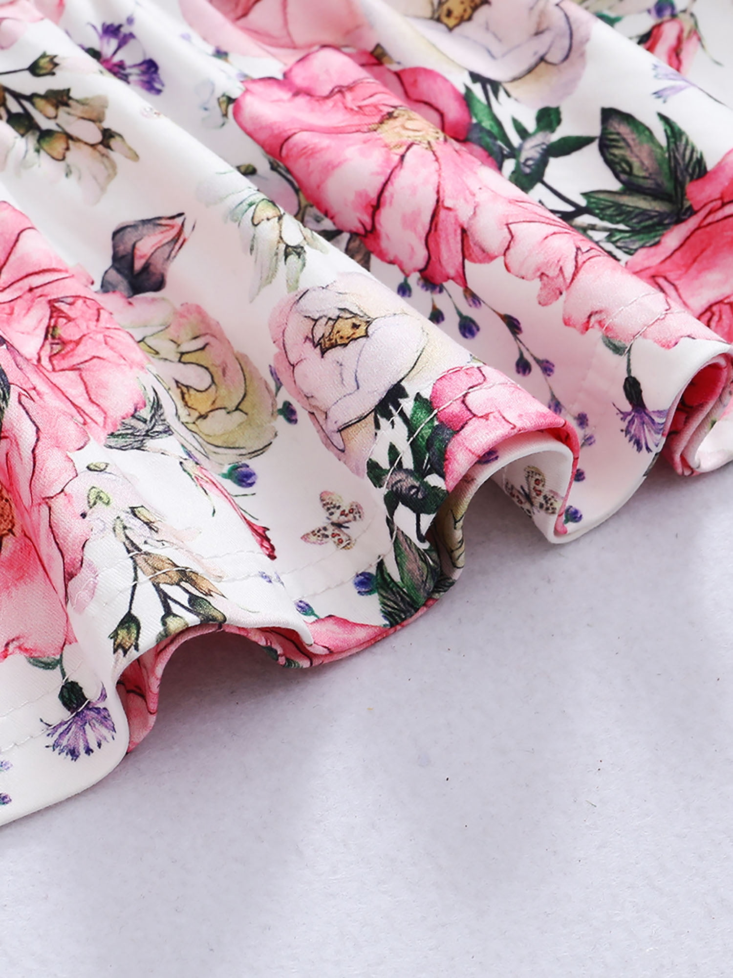 CARETOO Girl Clothes Outfits Toddler Baby Ruffle Sleeve Floral T-Shirt Tops Ripped Jeans Pants Set