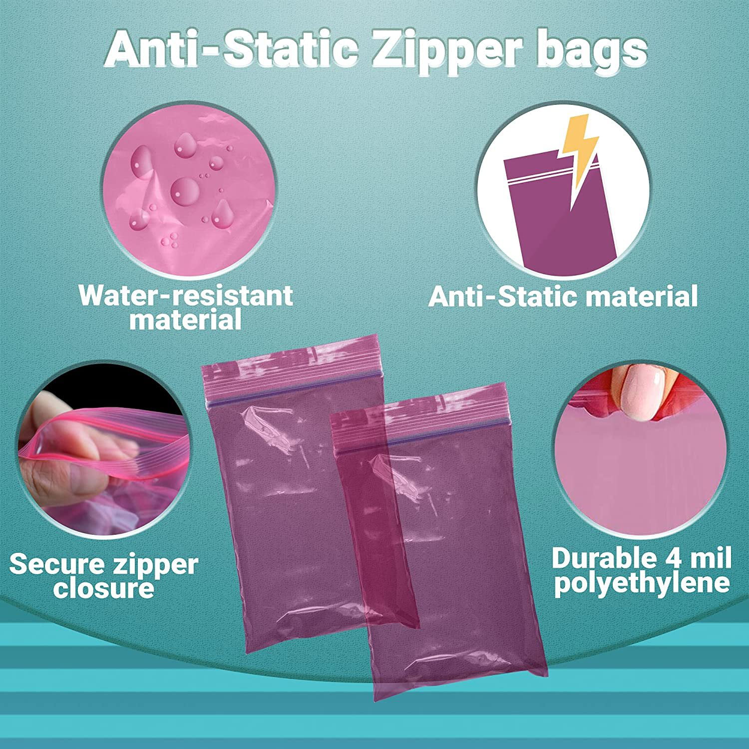 Ideal for Industrial Applications storing Amine free. Pink 6 x 8 APQ Pack of 100 Anti-Static Seal Top Bags Zip Locking bags 6x8 Ultra Thick Polyethylene packs 4 mil thickness Great for packaging 