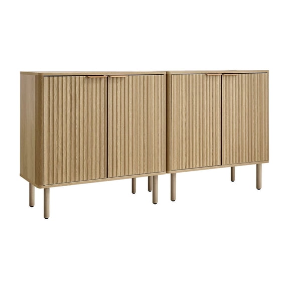 Coffee Bar Cabinet Mid Century - 2 Tier Storage Buffet Table with Barn Doors - Sideboard for Living Room & Entryway - 31.5x14.7x31.5 Inch