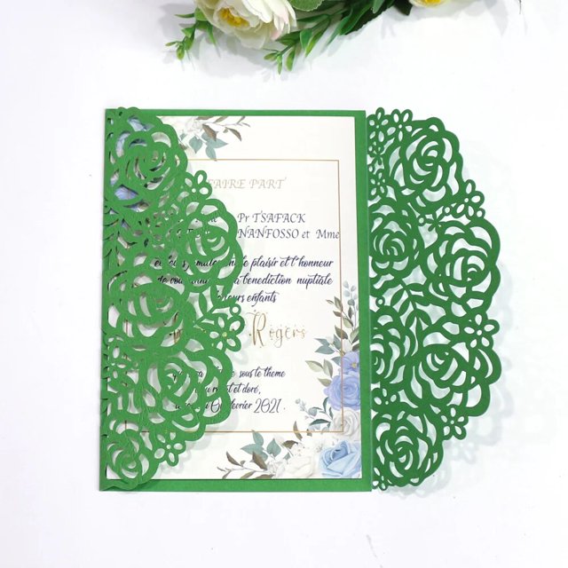 Tarjetas de invitación de boda con corte láser, tarjetas de felicitación de cumpleaños con sobre de cinta imprimible, blancas, marfil y Beige, baratas, piezas, 100