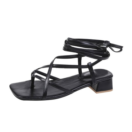 

Women s Strappy Sandals Gladiator Sandal Clip Toe Thong Sandals Summer Square Toe Chunky Heel Ankle Adjustable Flip Flops Sandal Peep Toe Sandals Beach Sandals Clearance Shoes for Women