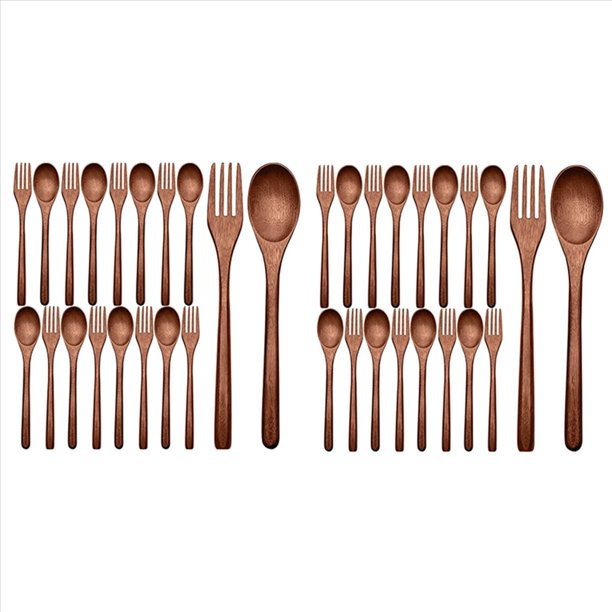 Juego de Tenedores de Cucharas de Madera de 32 Piezas Que Incluyen Cucharas de Madera Y Tenedores de Madera Juego de Utensilios de Madera Japoneses Reutilizables Hechos A Mano