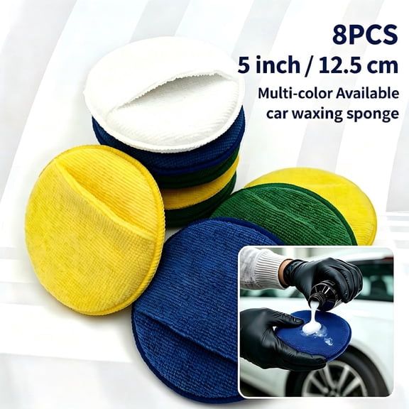 Microfiber Wax Applicator Pads - 8pc Foam Sponge for Car Detailing, Waxing, and Polishing Decor.