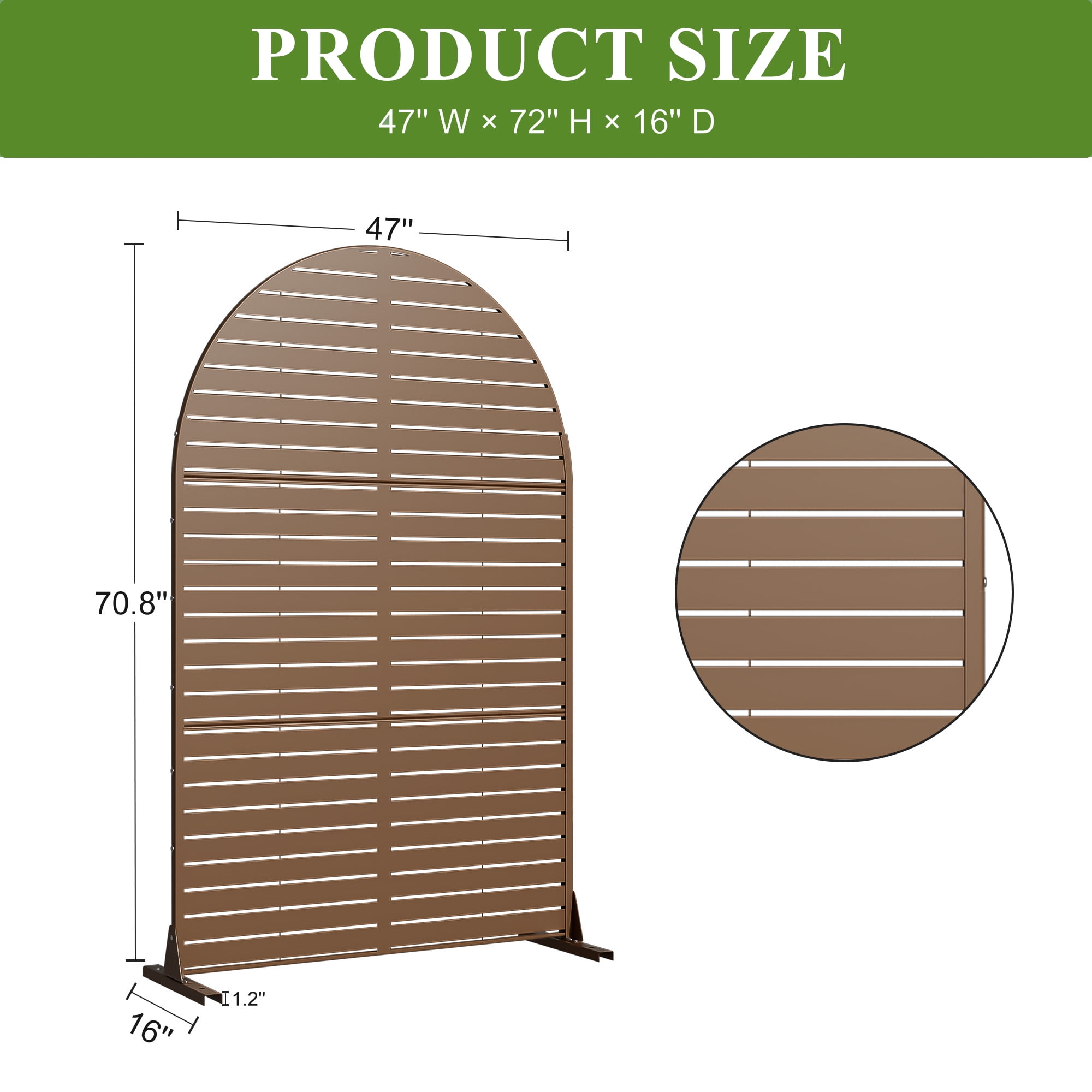 MAYEERTY 72×47" Arched Outdoor Brown Metal Privacy Panel Screen for Backyard & Garden, Louvered Pattern