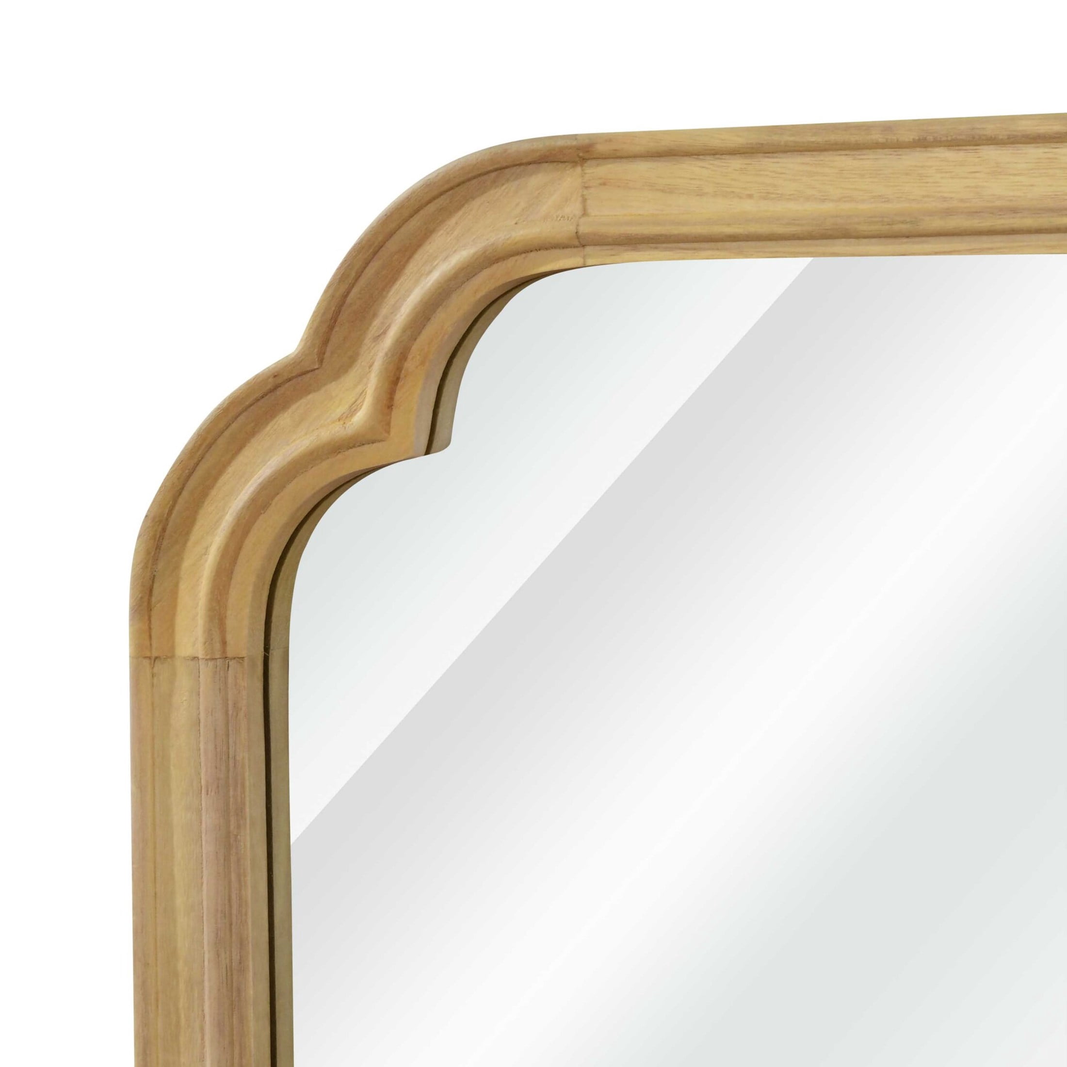 Noble House 24x36 Inch Rounded Corner Wall Mirror, Solid Wood Decorative Vanity Mirror, Natural