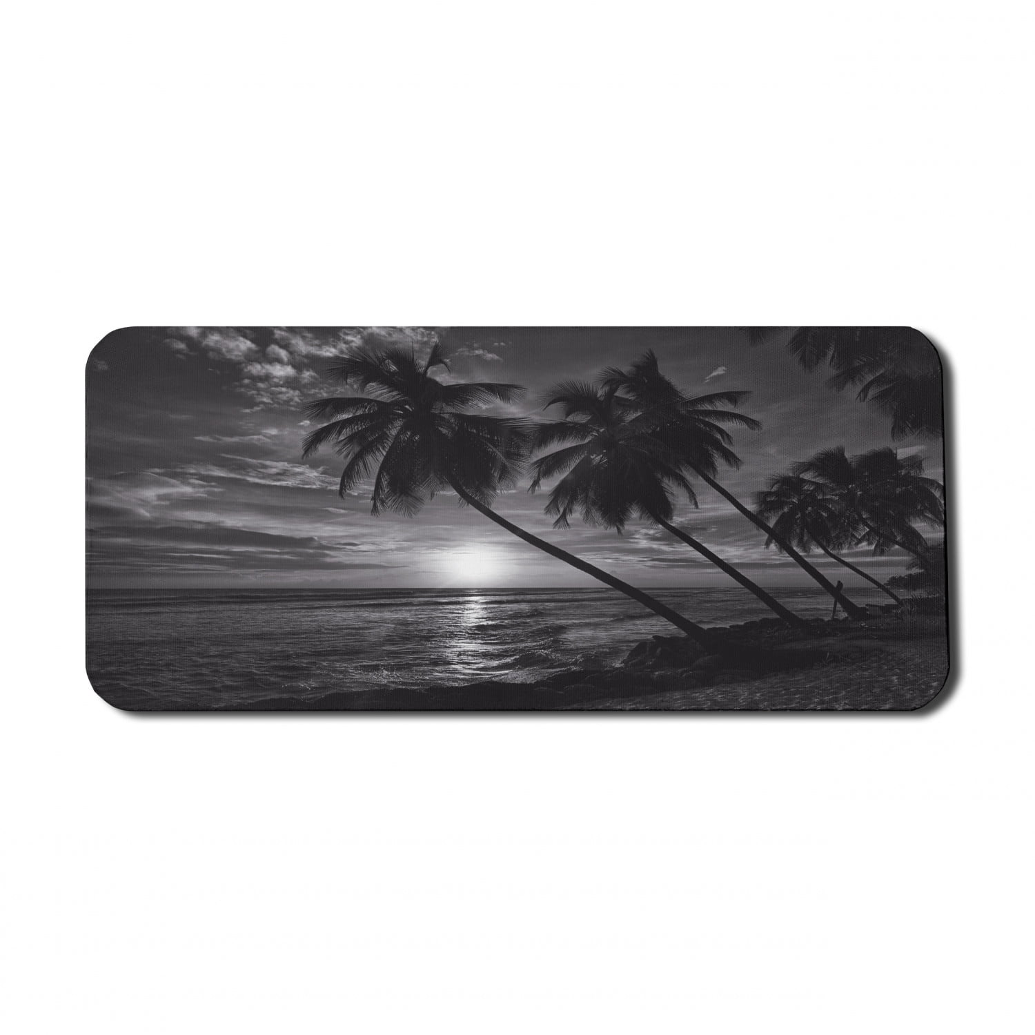 Tropical Computer Mouse Pad, Coconut Palm Trees on Beach Bend by the Wind Horizon over the Sea Picture, Rectangle Non-Slip Rubber Mousepad X-Large,