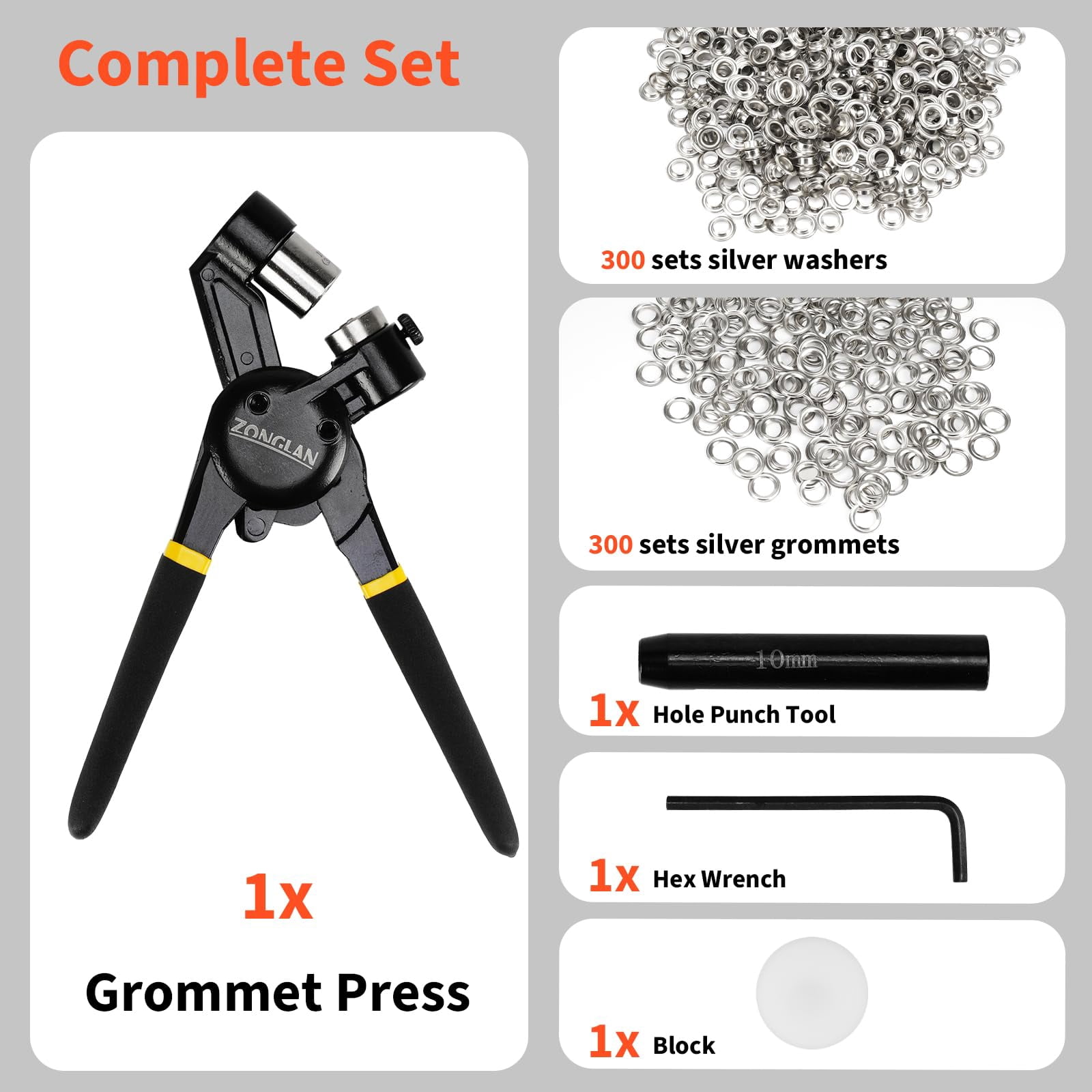 Grommet Tool Kit  3/8 Inch Handheld Eyelet Hole Punch Press Pliers With 300 Anti-rust Grommets For Tarp Leather Fabric Tent And So On