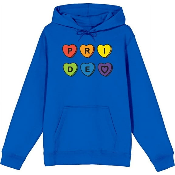 Pride Rainbow Hearts Adult Blue Long Sleeve Hoodie-Large