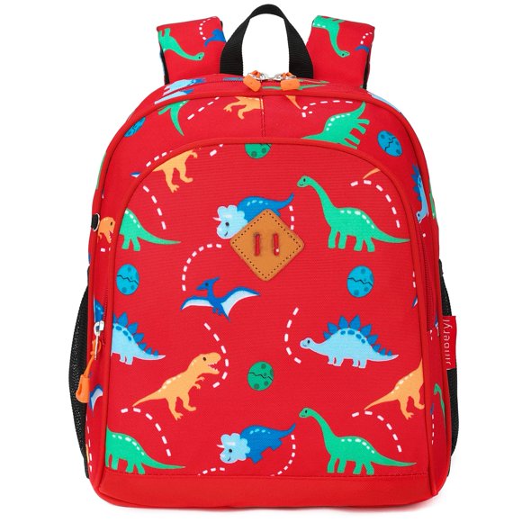 Mochila JinBeryl para niños pequeños con diseño de dinosaurio de 12 pulgadas, color rojo