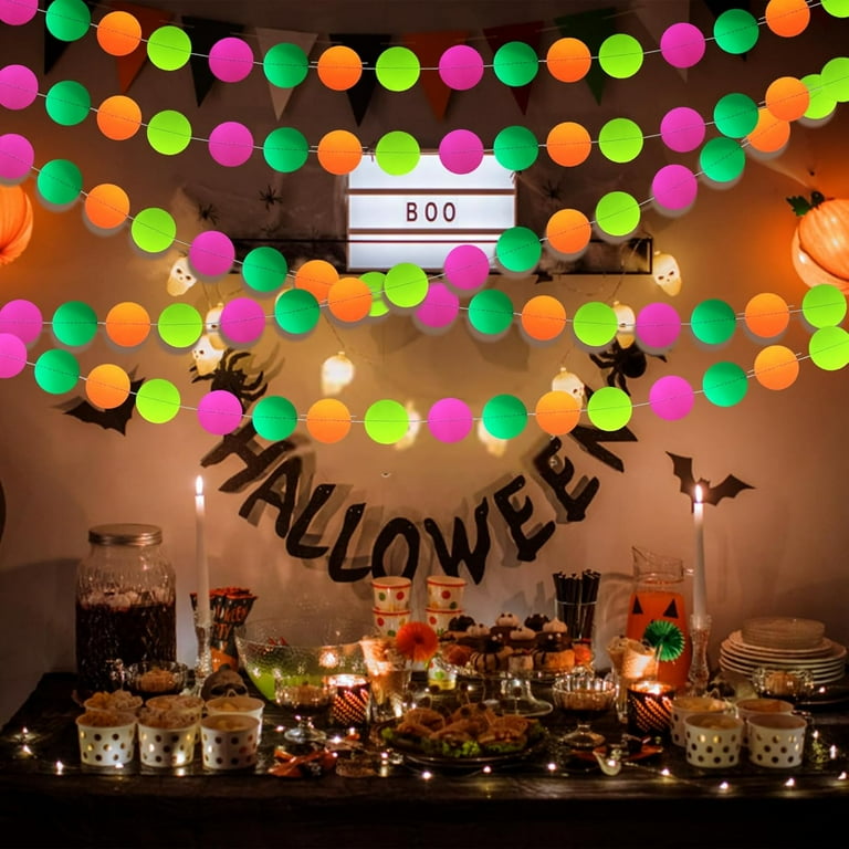 108feet Paper UV Round Dot Neon Garland Blacklight Reactive Glow in The
