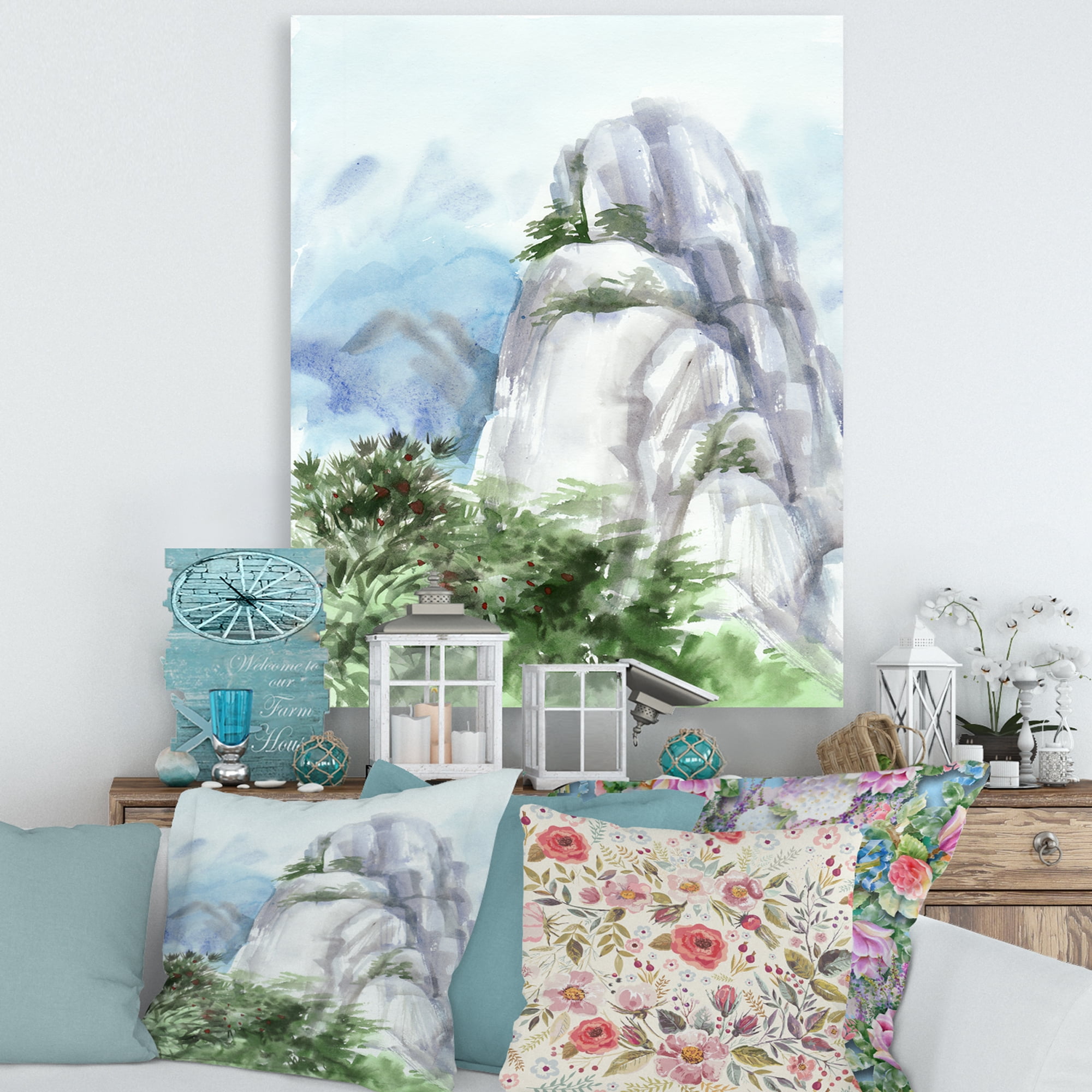 Designart ' The Clouds Over Mountain Top ' Traditional Canvas Wall Art Print