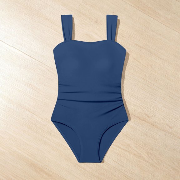 CAIVO Little Girls One-Piece Swimsuit Square Neck Sleeveless Summer Beachwear With Adjustable Strap Swimwear Kids Solid Color Classic Bathing Suit