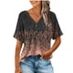 thumbnail image 3 of TaTaai Women Casual V Neck Short Sleeve All Over Print T Shirt Fashion Loose Button Top Ladies Daily Commute Festival Event Wear Soft Comfortable Non See Through Stylish Top Gift, 3 of 6