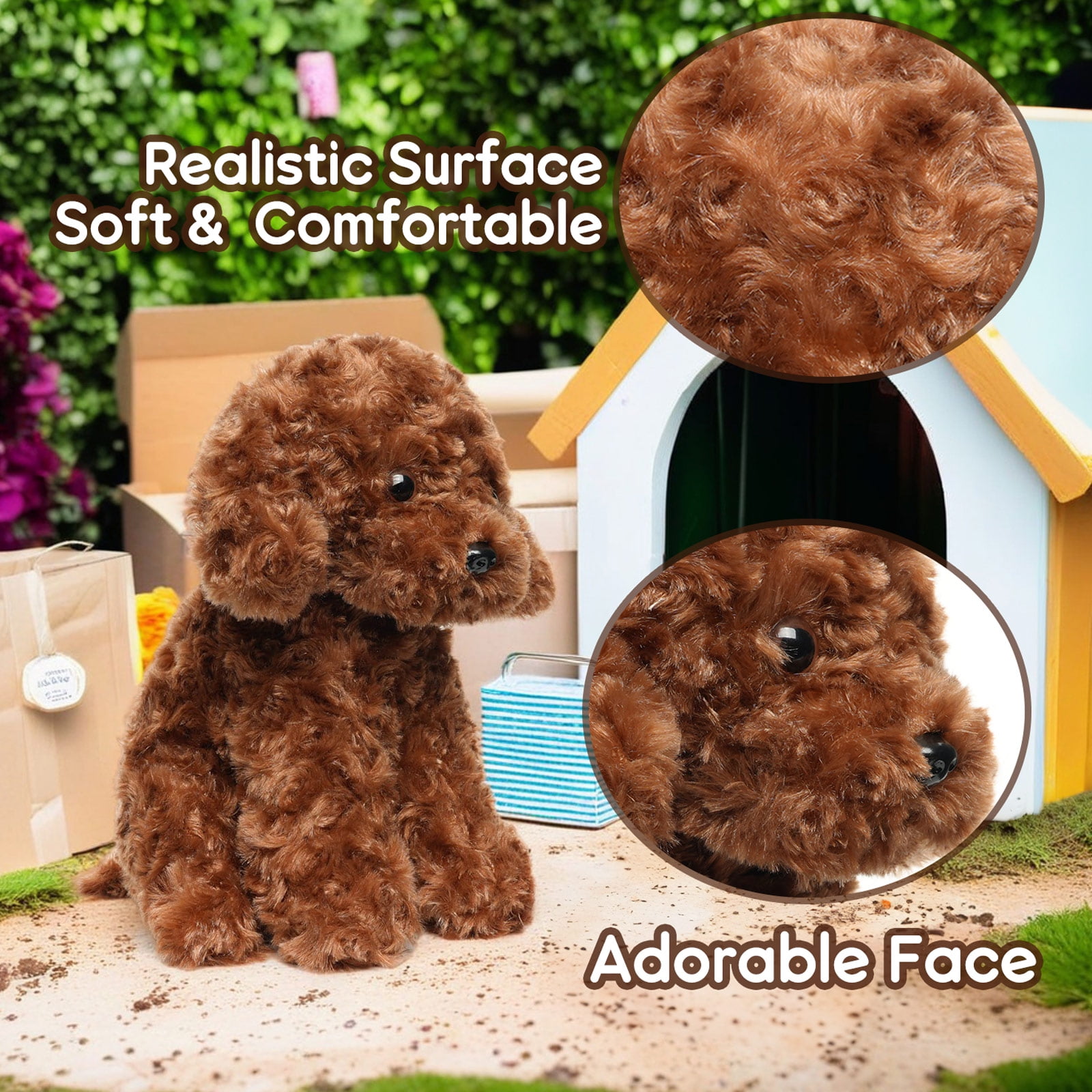 WEIGEDU Adorable Fluffy Red Standard Poodle Stuffed Animals, Labradoodle Dog Puppy Plush Animal Toys, 12.6 inches, Brown