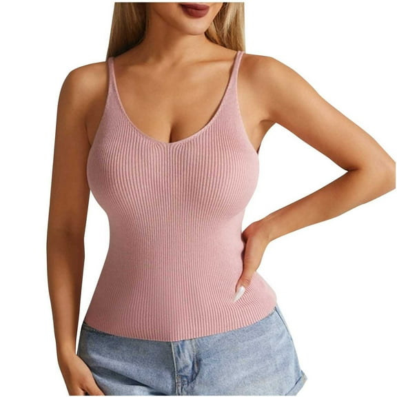 XIAfhje Women's Slim-Fit Camisole Tank Tops Plain Ribbed Cotton Vest Top Summer Casual Loungewear Tee Shirts Spaghetti Strap Basic Solid Stretch Undershirts for Girls