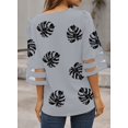 thumbnail image 2 of Women's Casual V Neck Blouse 3/4 Bell Sleeve Mesh Panel Solid Color Tops Loose Fit Shirts, 2 of 2