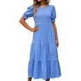 thumbnail image 2 of Eawtki Women's Round Neck Short Sleeve Maxi Dress Tiered Ruffle Hem Textured Fabric Casual Summer Dress, 2 of 6