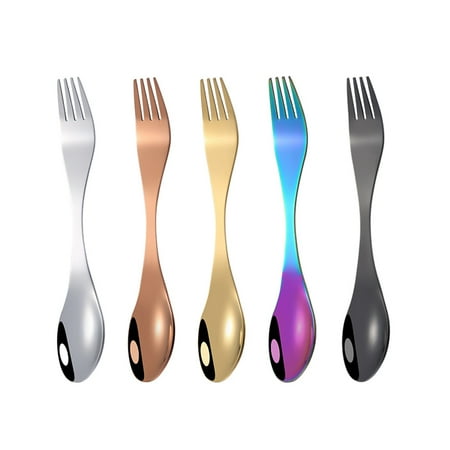 

5PCS 2-in-1 Stainless Steel Spoon Forks Portable Household Spork Tableware Modern Dinnerware