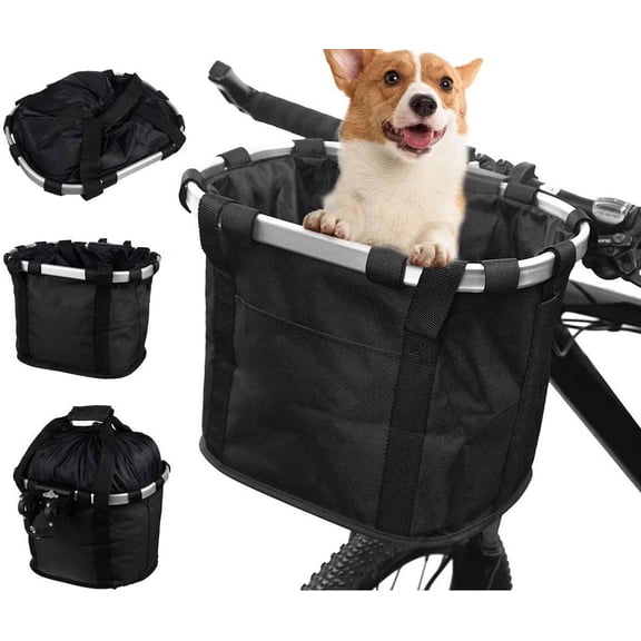 Bike Basket, Front Handlebar Bicycle Basket Folding Detachable Dog Carrier Cycling Picnic Bag