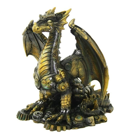 Bronzite Steampunk Mechanical Dragon Statue 7"Tall Mythical Fantasy Dragon Decor