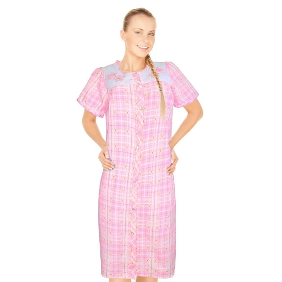 JEFFRICO Womens Dusters For Women Snap Front Housecoat Lounger Duster House Dress Short Sleeve Nightgowns Pajamas Robe